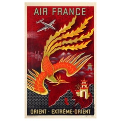 Original Vintage Air France Poster For The Orient Extreme Orient - Far East Asia