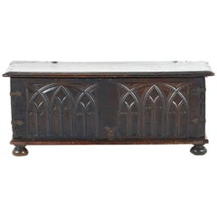 Antique French Carved Gothic Trunk, 17th Century