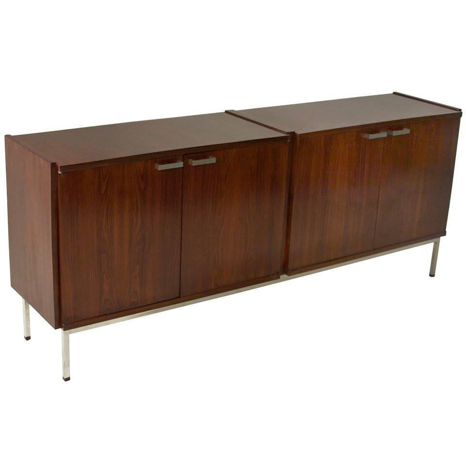 Mid-Century Modern Brazilian Exotic Hardwood and Chrome Double Buffet Cabinet For Sale