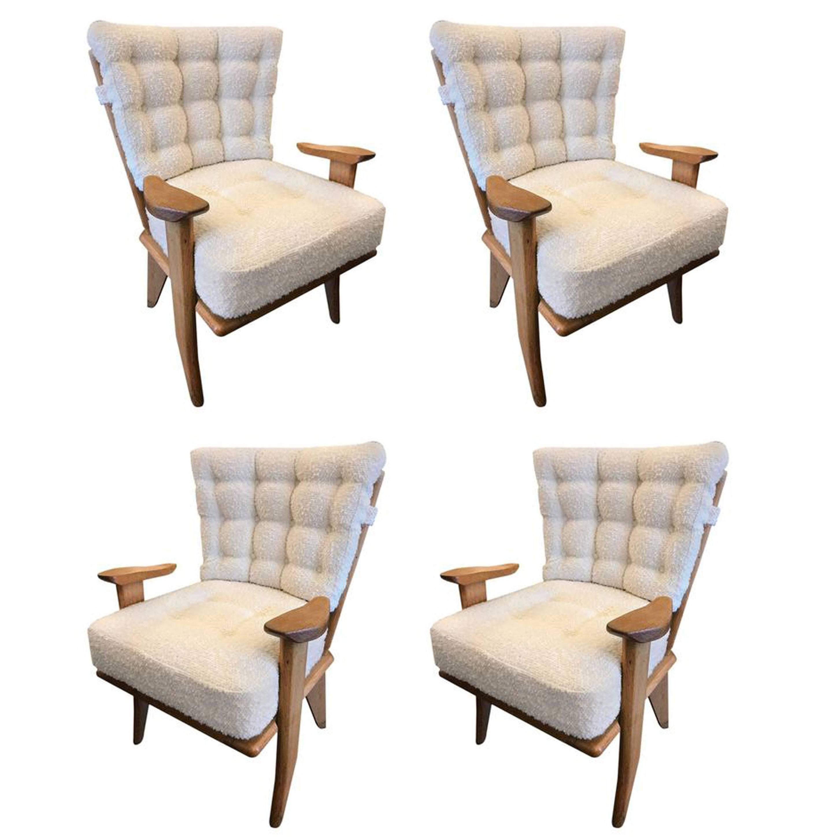 Set of Four Reupholstered Guillerme et Chambron Attributed Armchairs, circa 1960