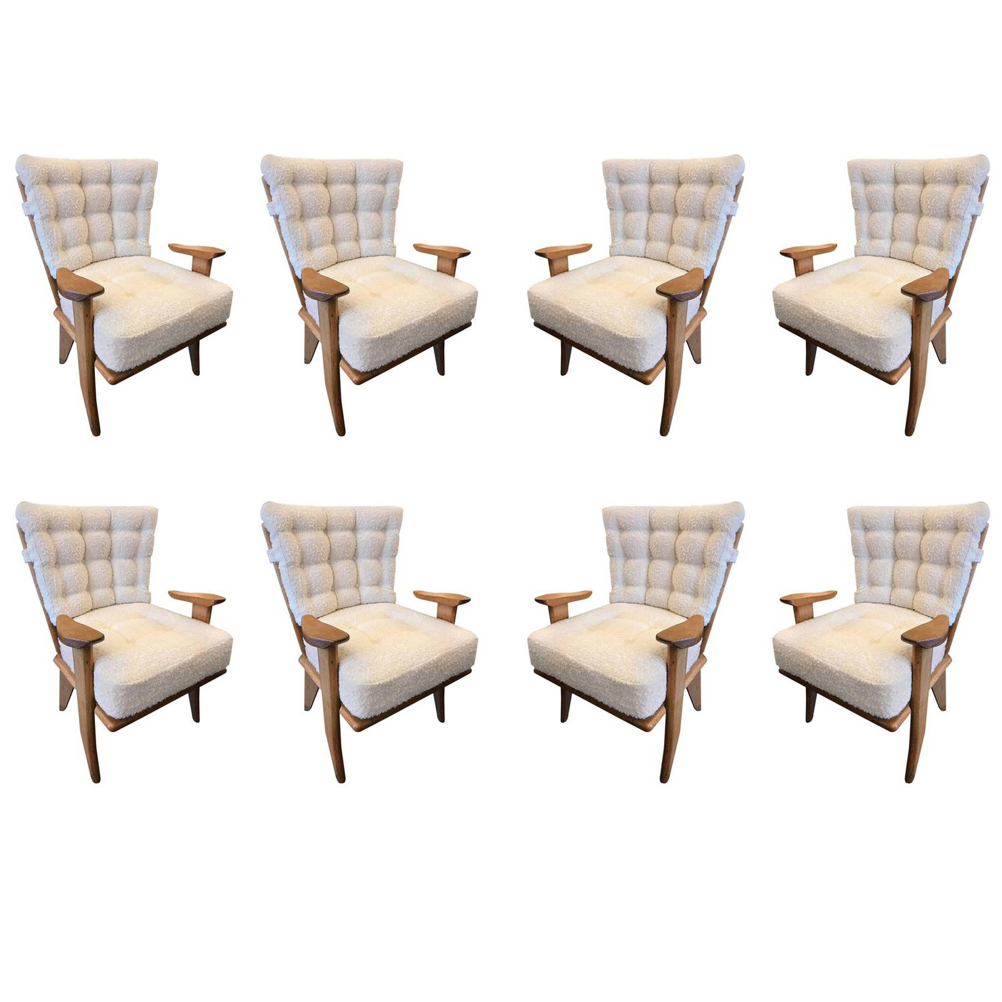 Set of Height Reupholstered Guillerme et Chambron Armchairs, circa 1960 For Sale