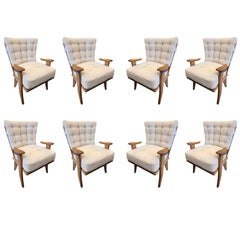 Set of Height Reupholstered Guillerme et Chambron Armchairs, circa 1960