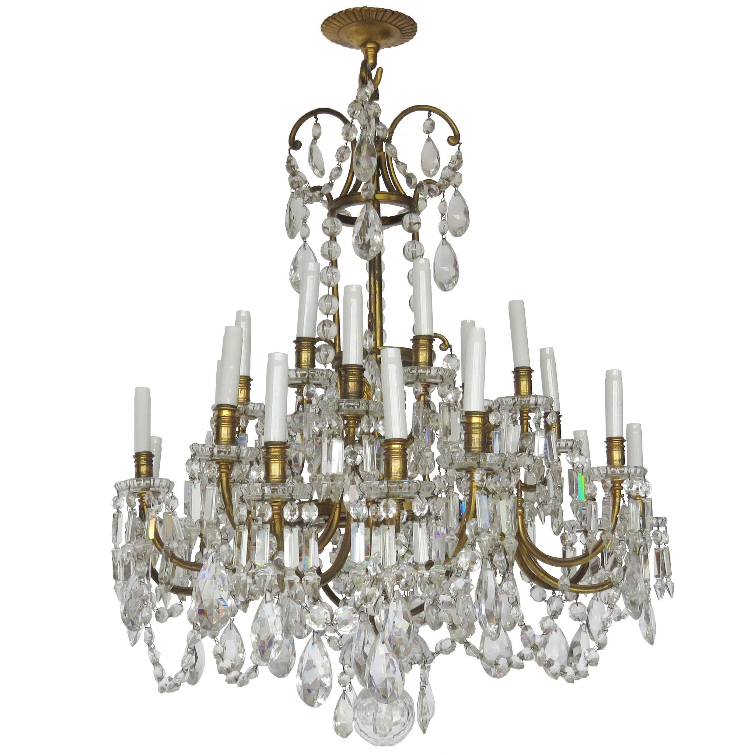 19th Century Baccarat Bronze and Glass Chandelier, 21 Lights