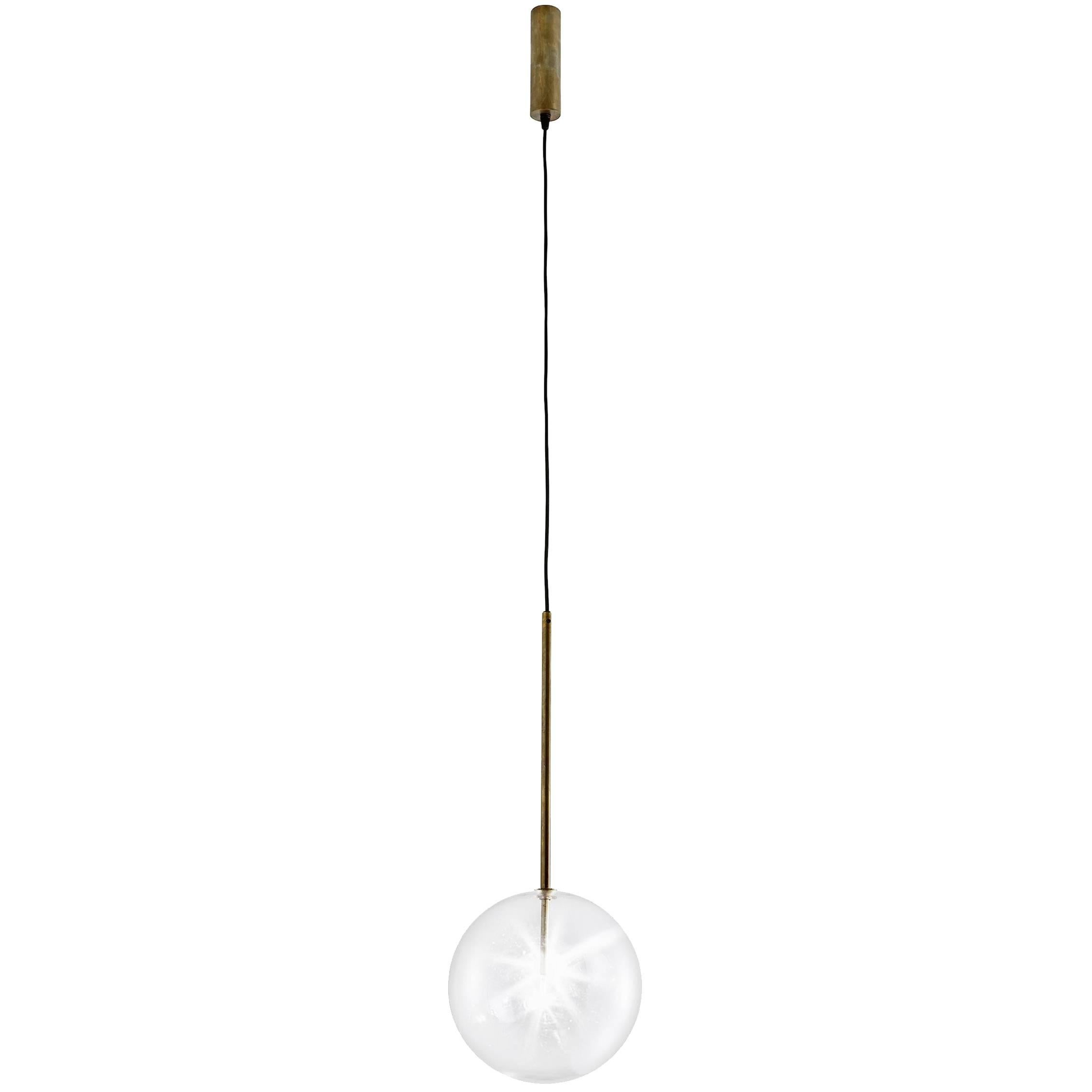 Gallotti and Radice Bolle Sola Suspension Lamp in Hand Burnished Brass and Glass For Sale