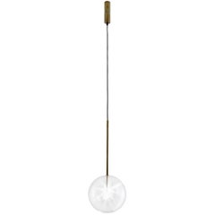 Gallotti and Radice Bolle Sola Suspension Lamp in Hand Burnished Brass and Glass