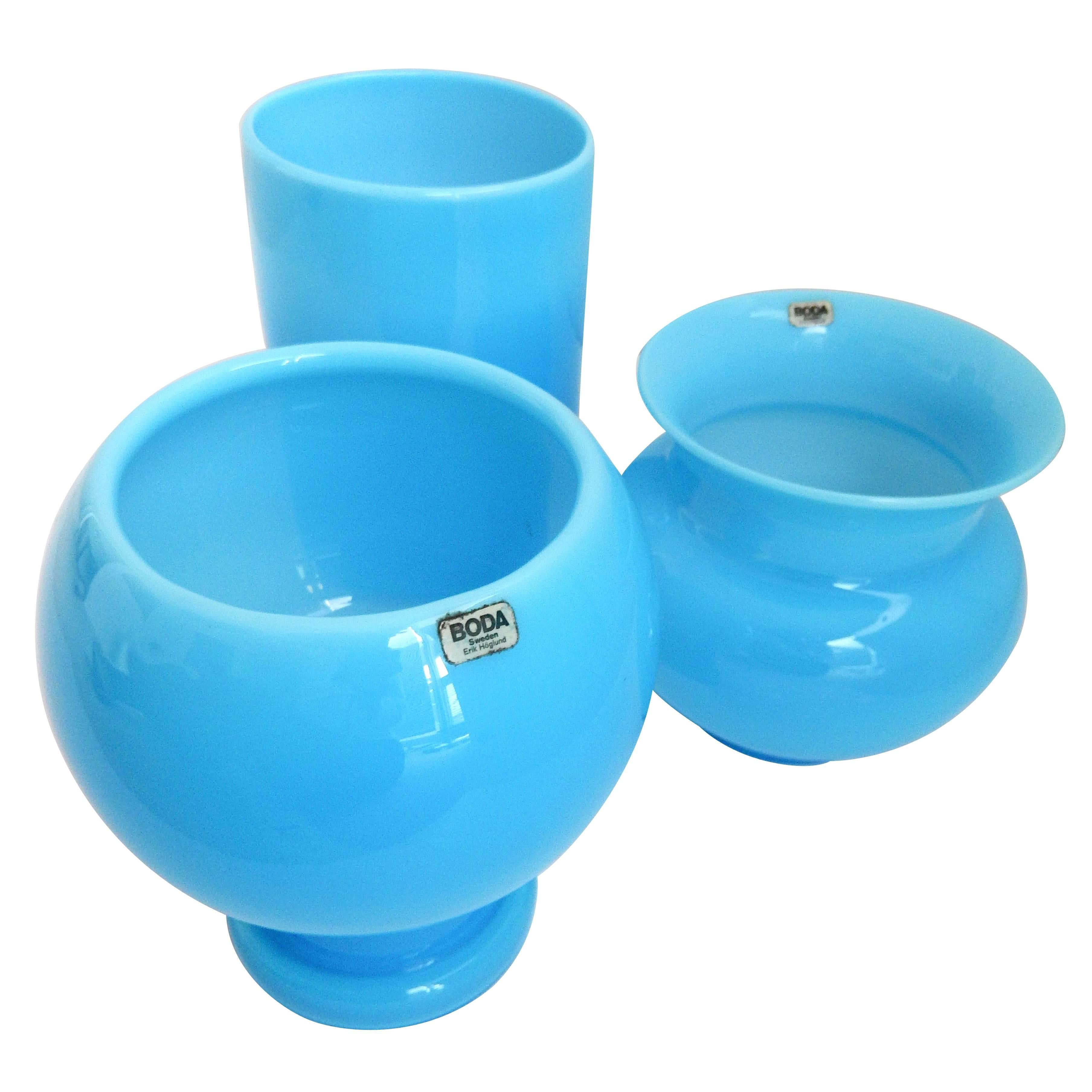 Opaque Blue Glass Vases by Erik Hoglund For Sale