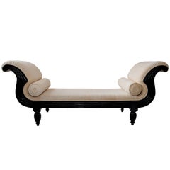 19th Century Anglo Indian Ebonised Padouk Wood Colonial Chaise Sofa, circa 1880