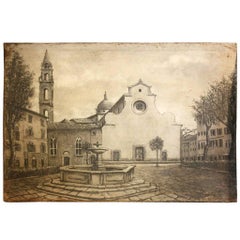 Italian Grisaille Painting of the Florentine Basilica di Santo Spirito, 1900s