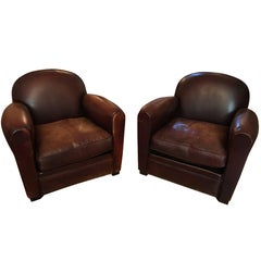 Pair of French Art Deco Leather Club Chairs 12