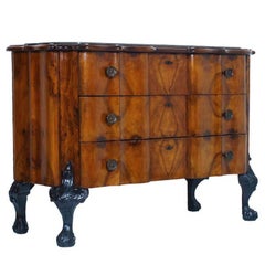 1900s Venetian Baroque Commode Chest of Drawers in Burl Walnut with Marble Top