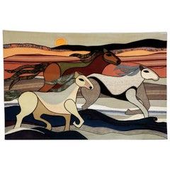 Tapisserie "Wild Horses" en édition limitée:: réalisée par Helen Webber et datée de 1979