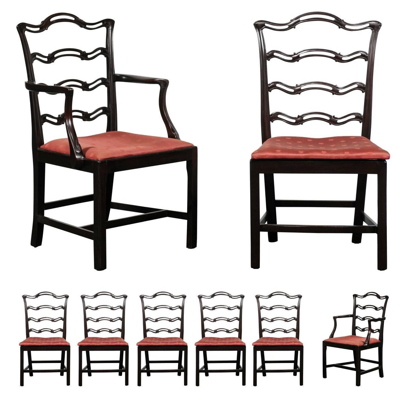 Set of Eight George III Style Ribbon Back Mahogany Dining Chairs