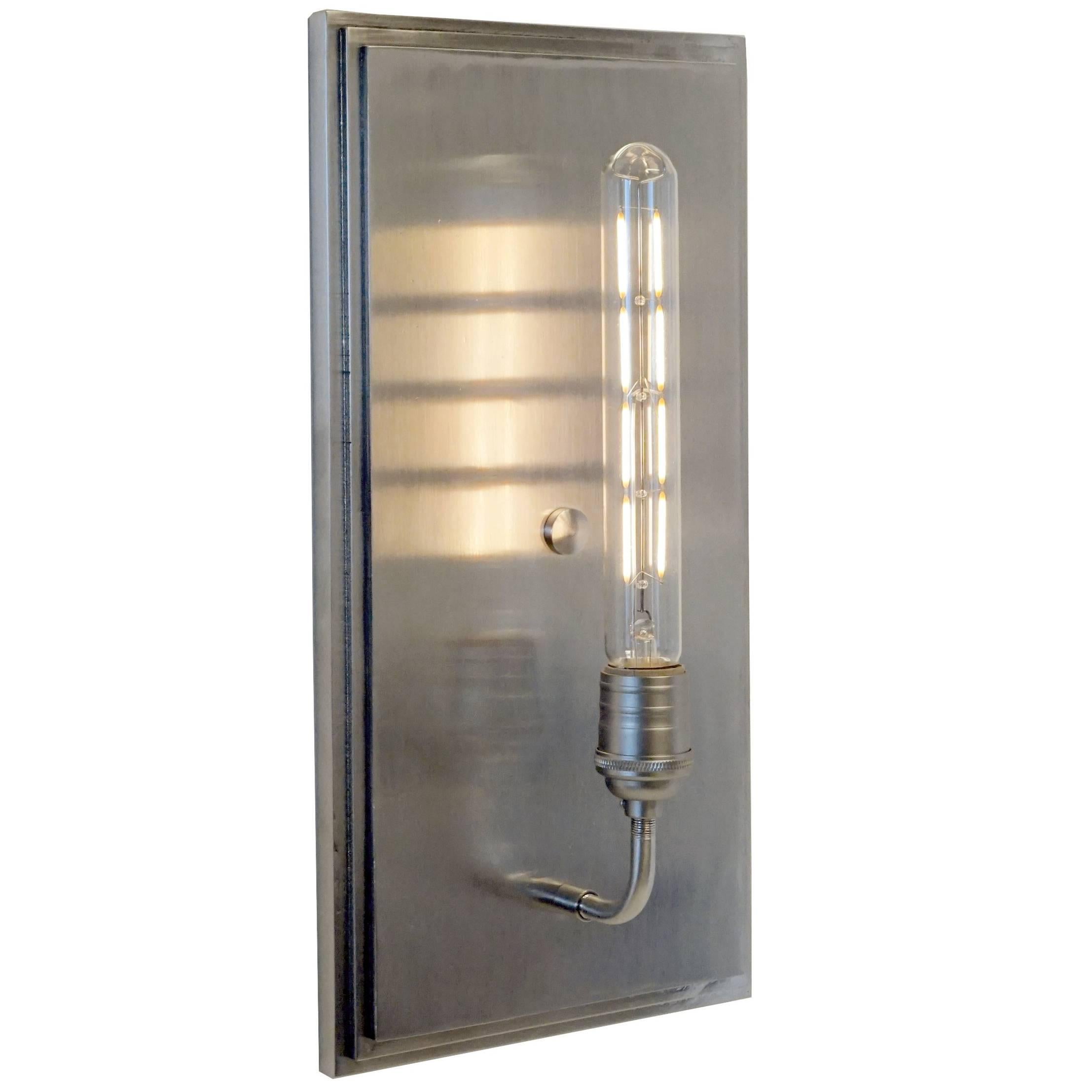 Contemporary, Minimal Interior Flat Wall Sconce Lantern in Brushed Nickel For Sale