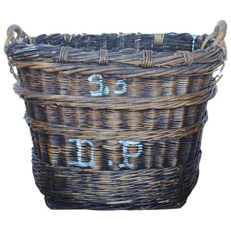 Large French Vineyard Harvest Wicker Basket For Sale