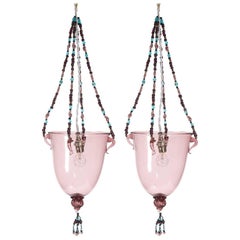 Pair of Italian Murano Glass Bell Jar Pendants