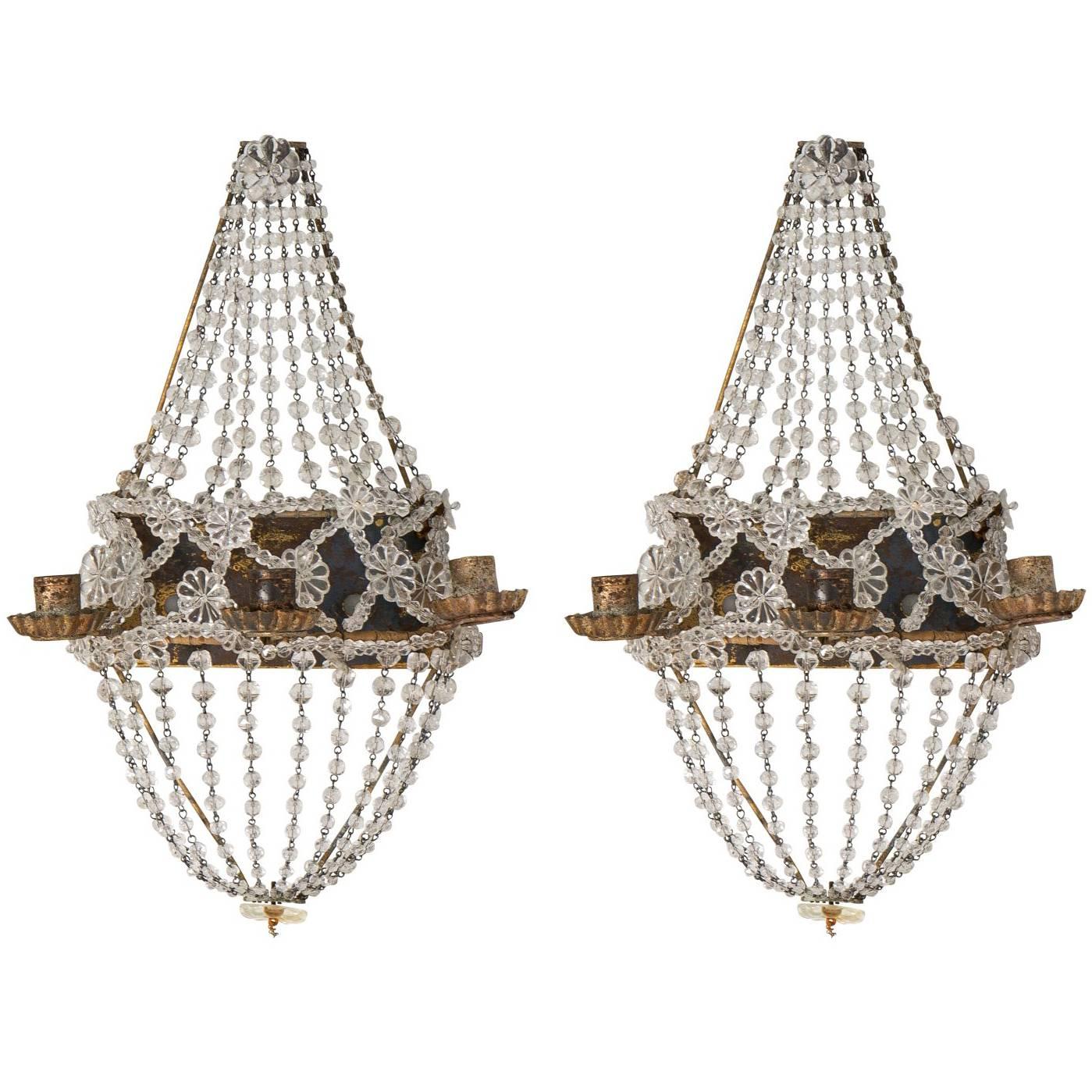 Pair of Crystal Beaded Wall Sconces