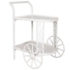 White Painted Wicker Bar Cart