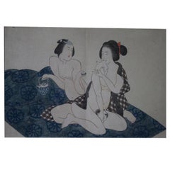 Original und gerahmter Shunga-Druck von Kitagawa Utamaro