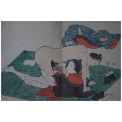 Original und gerahmte Shunga-Grafiken von Kitagawa Utamaro