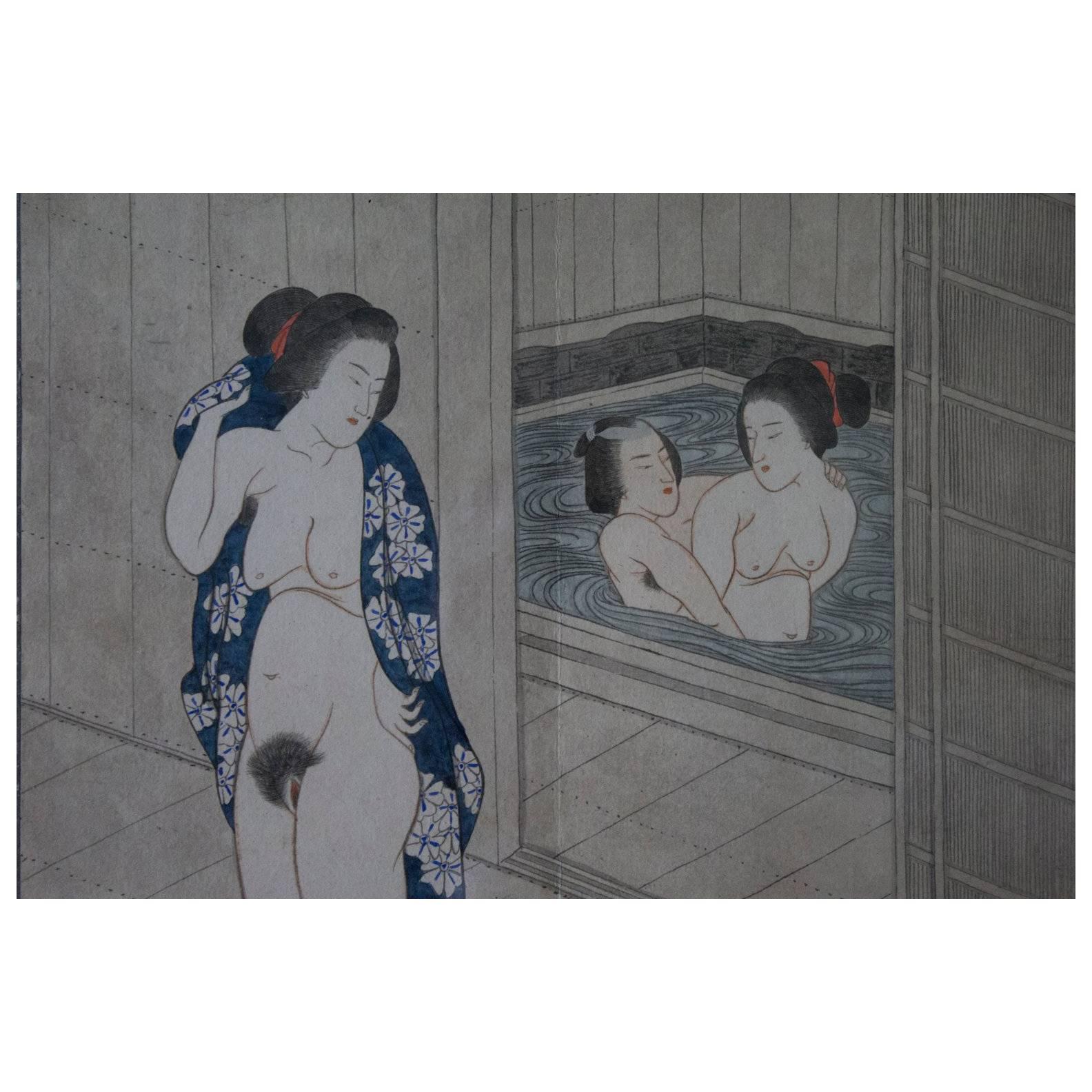 Original and Framed Set of Ten Shunga Prints