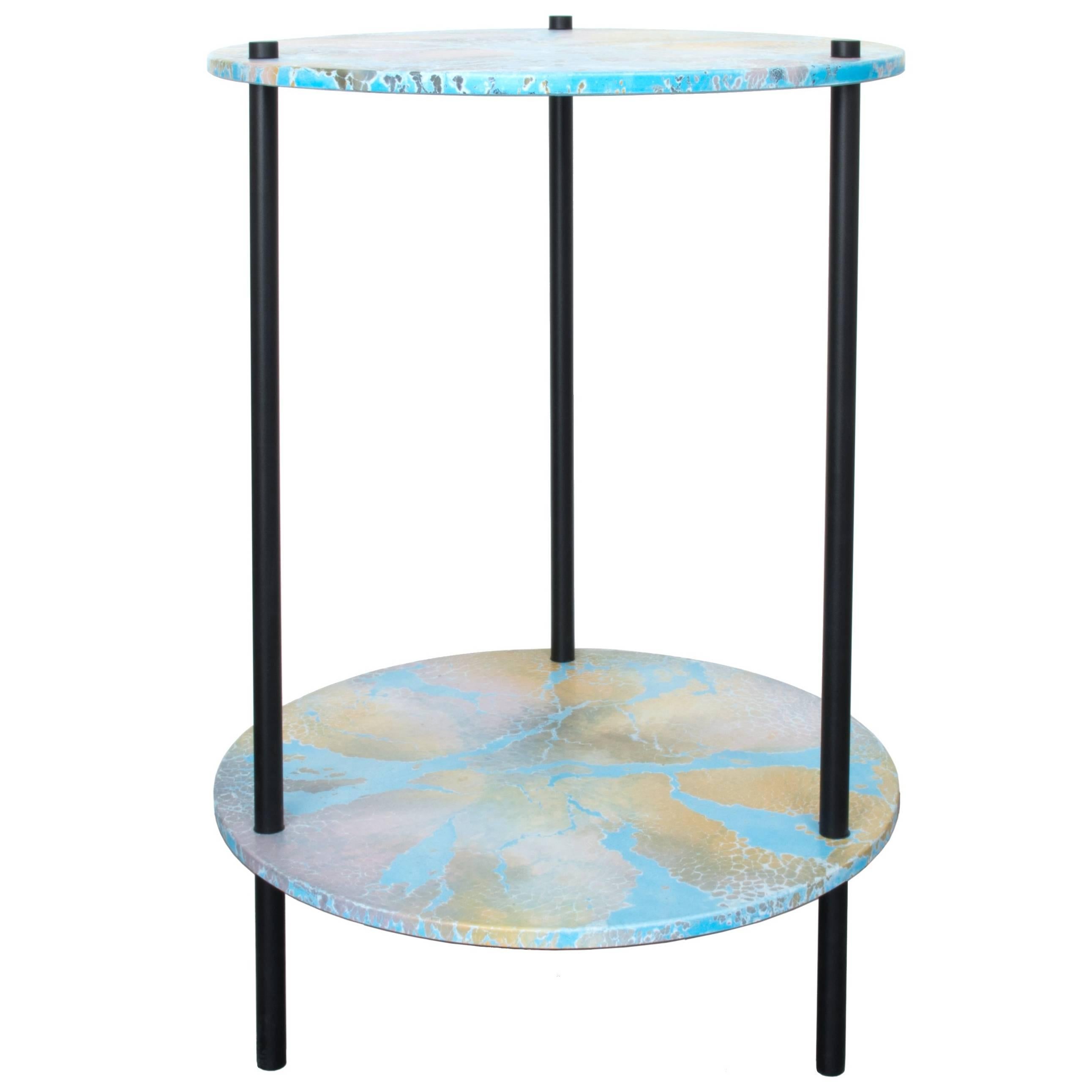 Ambrosia Accent Console Table, Concrete Oracle Pattern Disks and Steel Legs For Sale