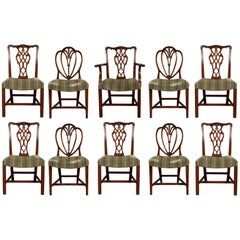 Antique Set of Ten Compatible Carved Mahogany Dining Chairs