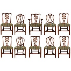 Set of Ten Compatible Carved Mahogany Dining Chairs