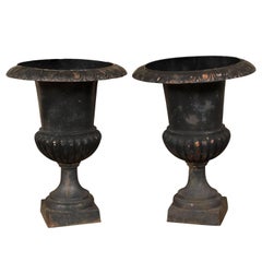 Pair of Antique Cast Iron Garden Urns