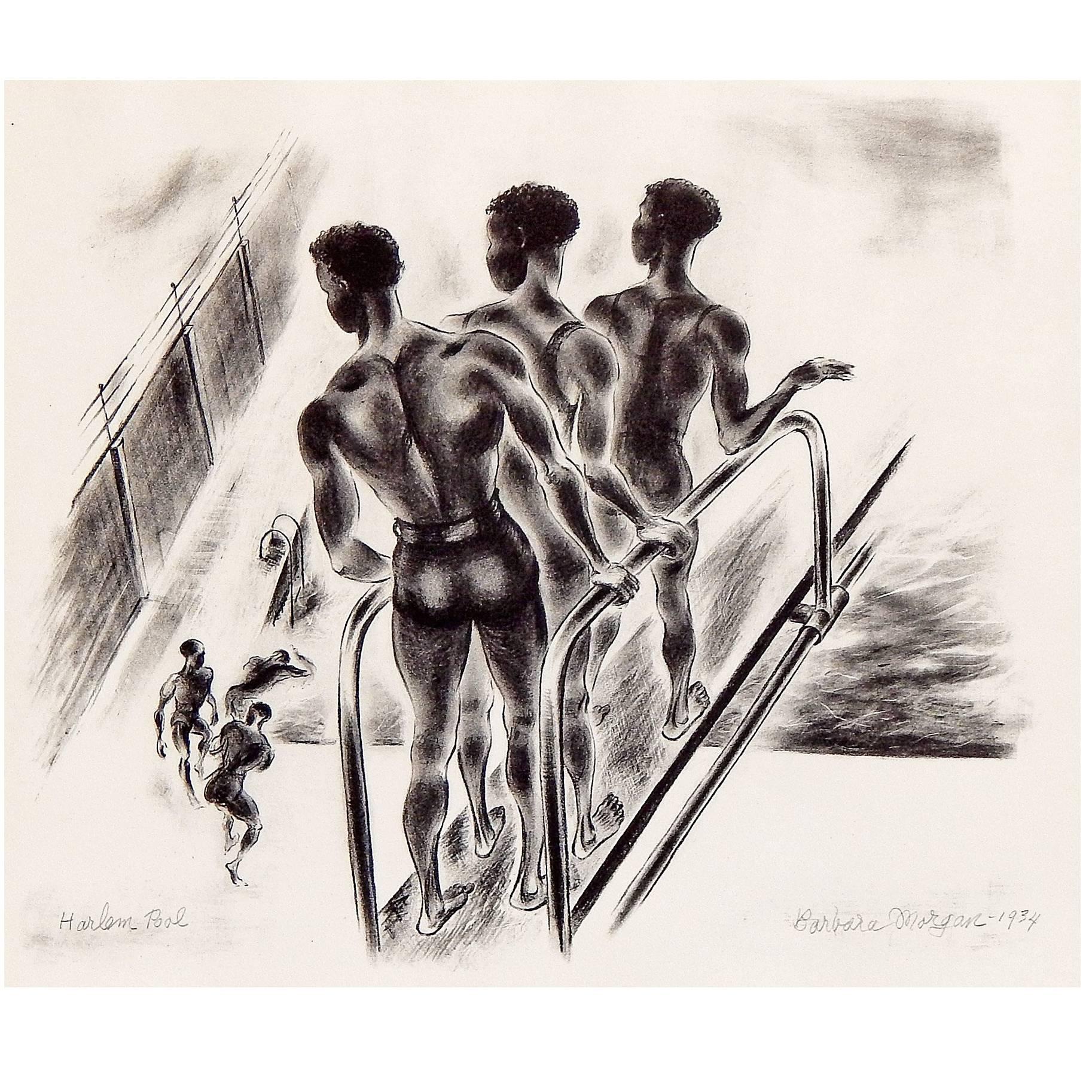 "Harlem POOL, " Evocative, Depression-Era Art Deco Print by Barbara Morgan