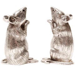 Pair of Sterling Silver Mice Salt and Pepper Pots, Francis Howard