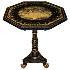 19th Century English Regency Chinese Export Black Lacquer Tea Table