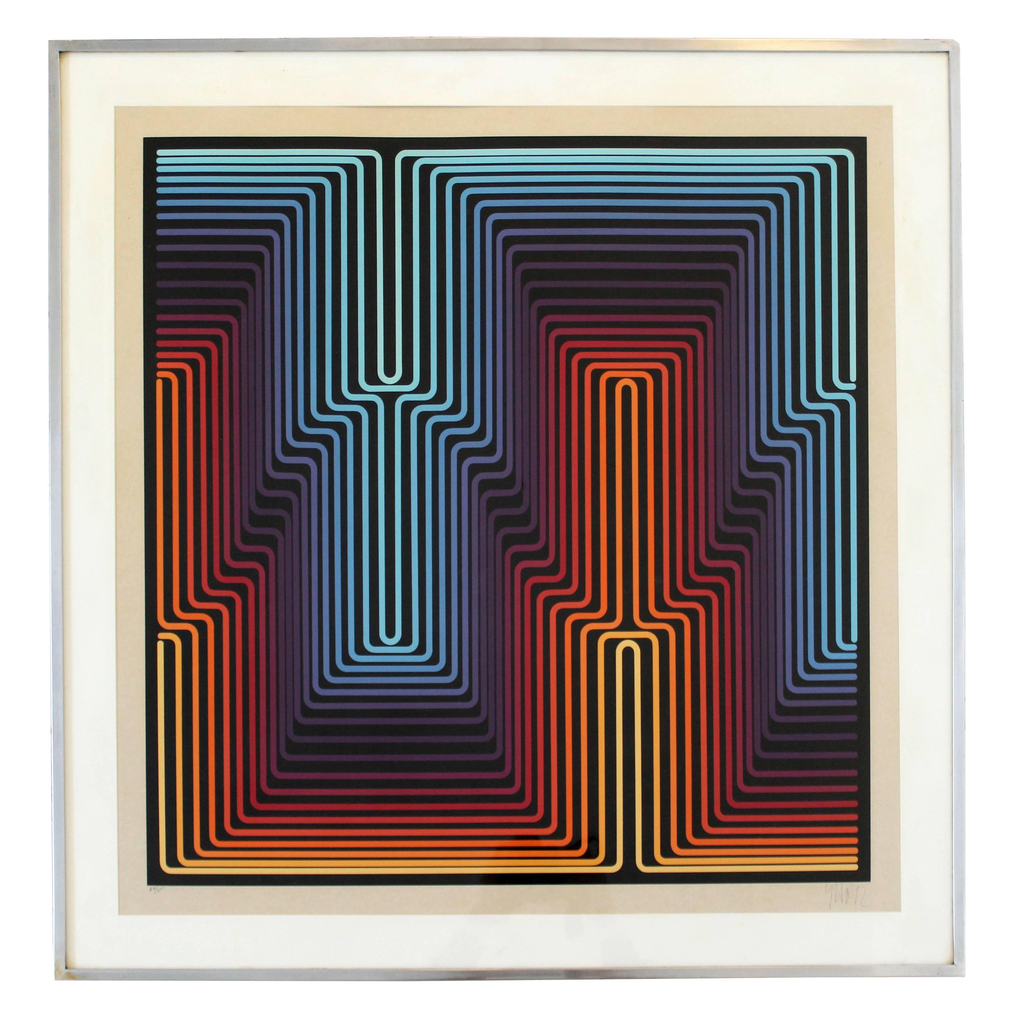 Mid-Century Modern Op Art Print Signed Yvaral Vasarely Numbered 69/200