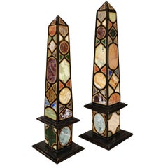 Colorful Pair of Specimen Marble and Other Semi-Precious Stone Obelisks 6