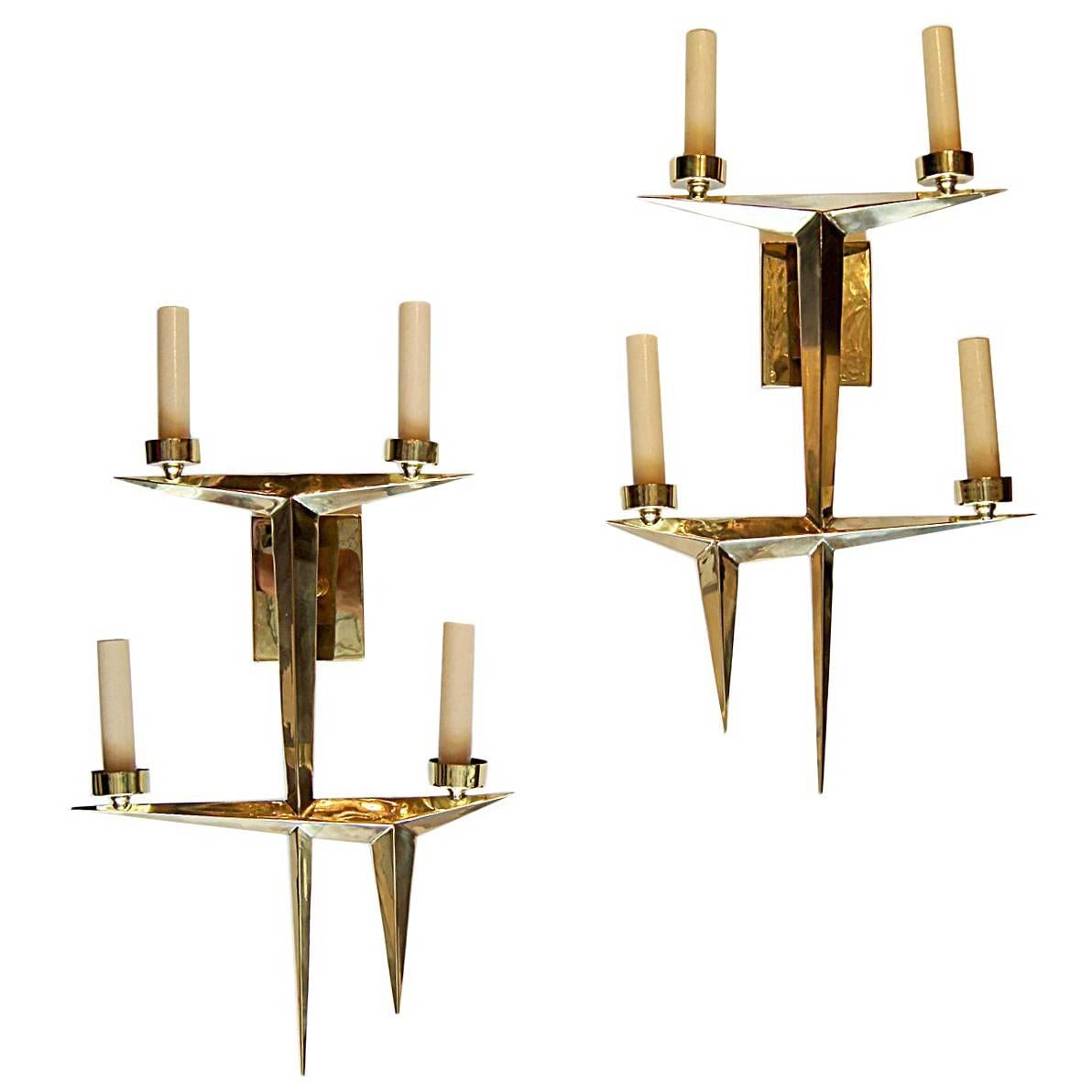 Pair of Four-Light Moderne Sconces For Sale