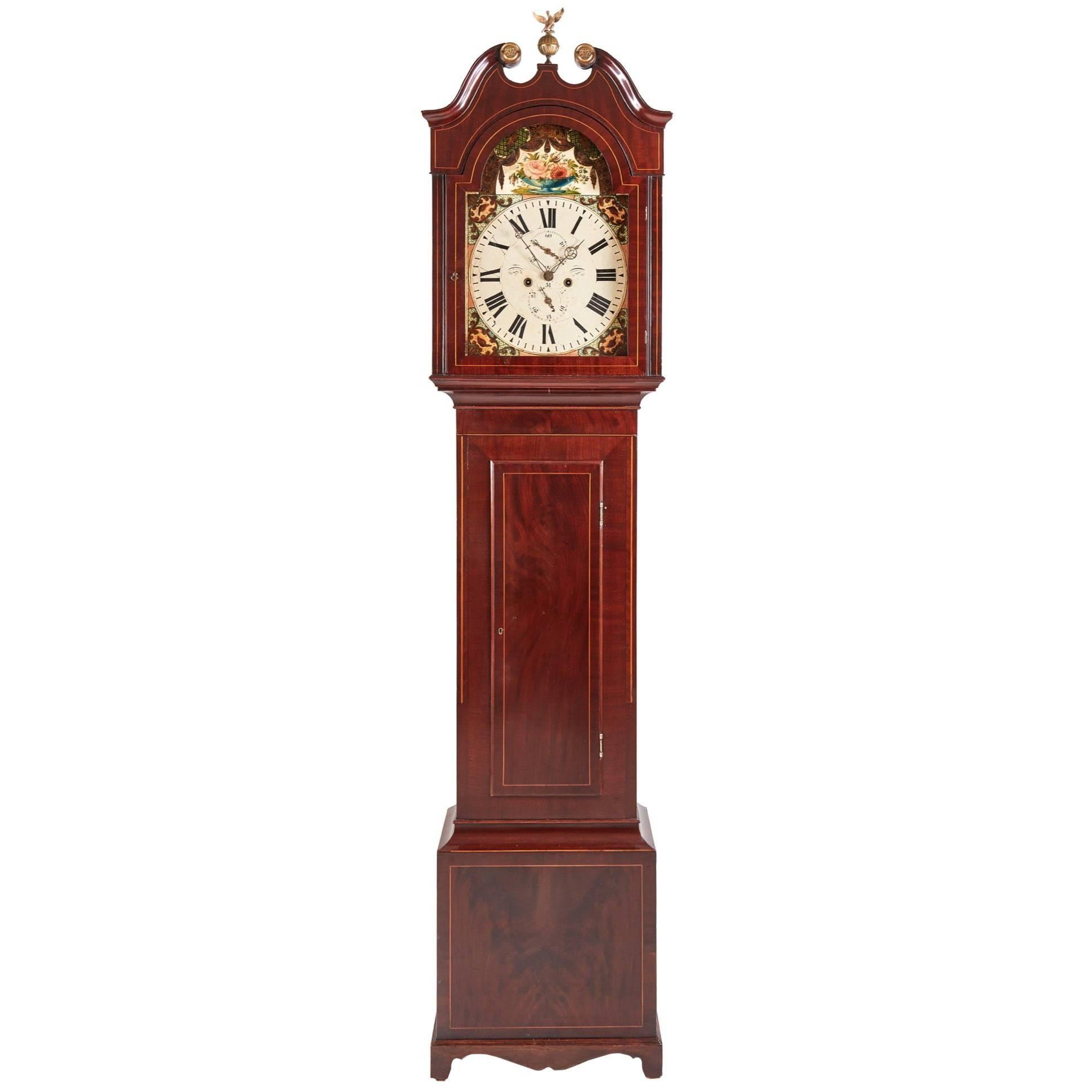 Mahogany Inlaid Eight Day Grandfather Clock For Sale