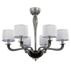 Murano Smoke Grey  Blown Glass, Venetian Chandelier with LampsShades, Six Arms