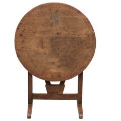 French 20th Century Petite Rustic Wood Round Wine Tasting Table with Patina