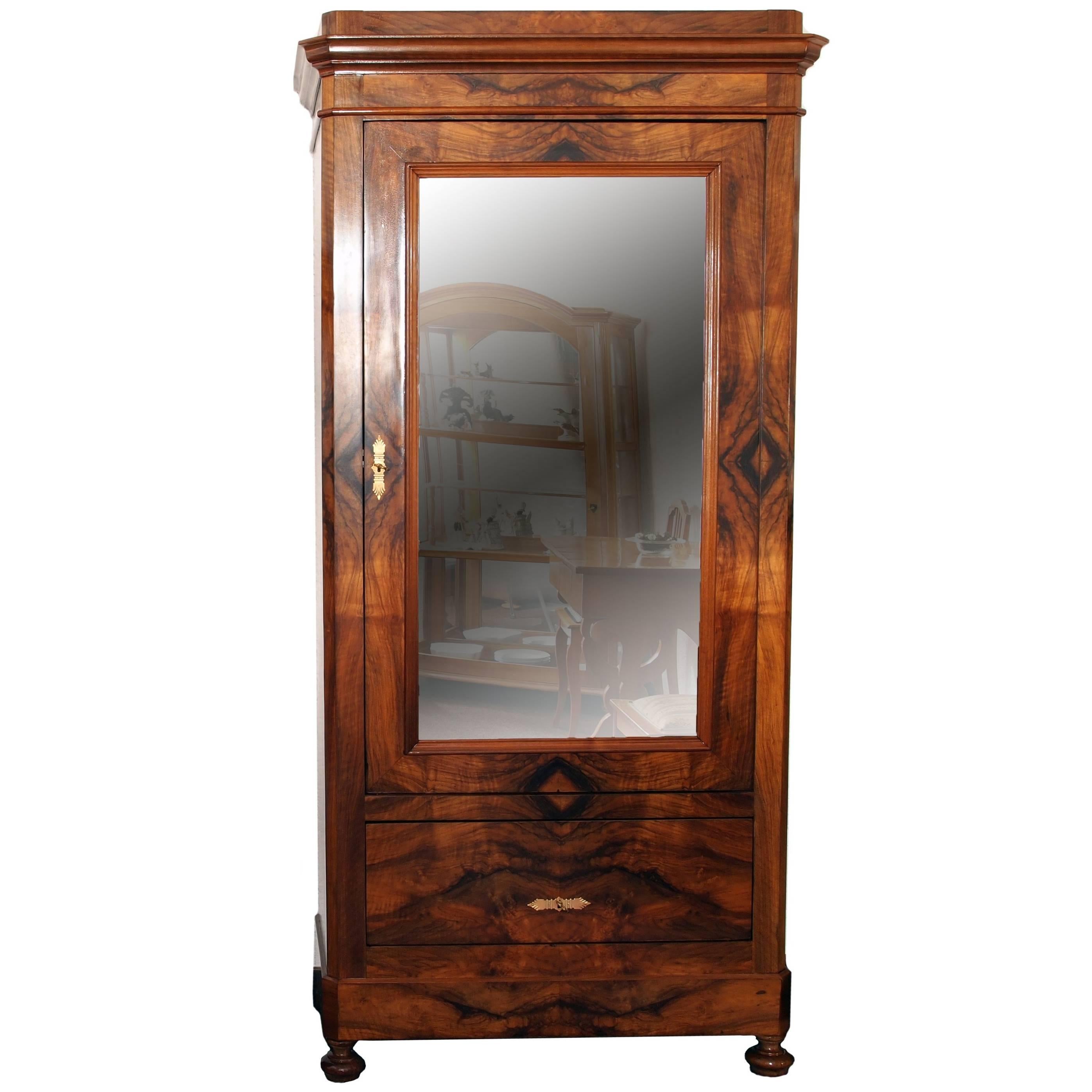 19th Century Single Door Cabinet, walnut veneer, from Germany