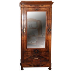 Antique 19th Century Single Door Cabinet, walnut veneer, from Germany