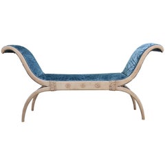 Modern French Neoclassical Style Blue Velvet French Bleached Sculptural Bench