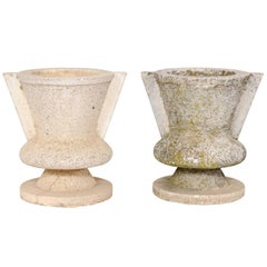 Pair of French Modern Designed Cast Stone Planters with Urn Shape Outdoor/Indoor