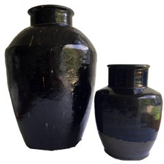Black Glazed Jars, Two Chinese Antique Vinegar Jars, Handmade Pottery 9