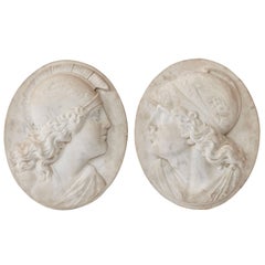 Pair of Marble Grand Tour Reliefs of Mercury & Minerva, Italy, 19th Century 9