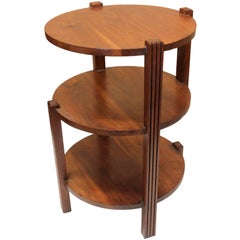 Vintage 1930s Art Deco Three-Tier Round Walnut Side End Table