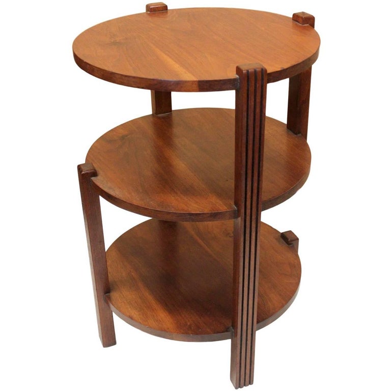 Vintage 1930s Art Deco ThreeTier Round Walnut Side End Table at 1stDibs