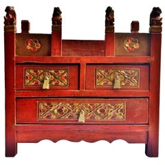 Chinese Antique Red Altar, Open with Foo Dogs