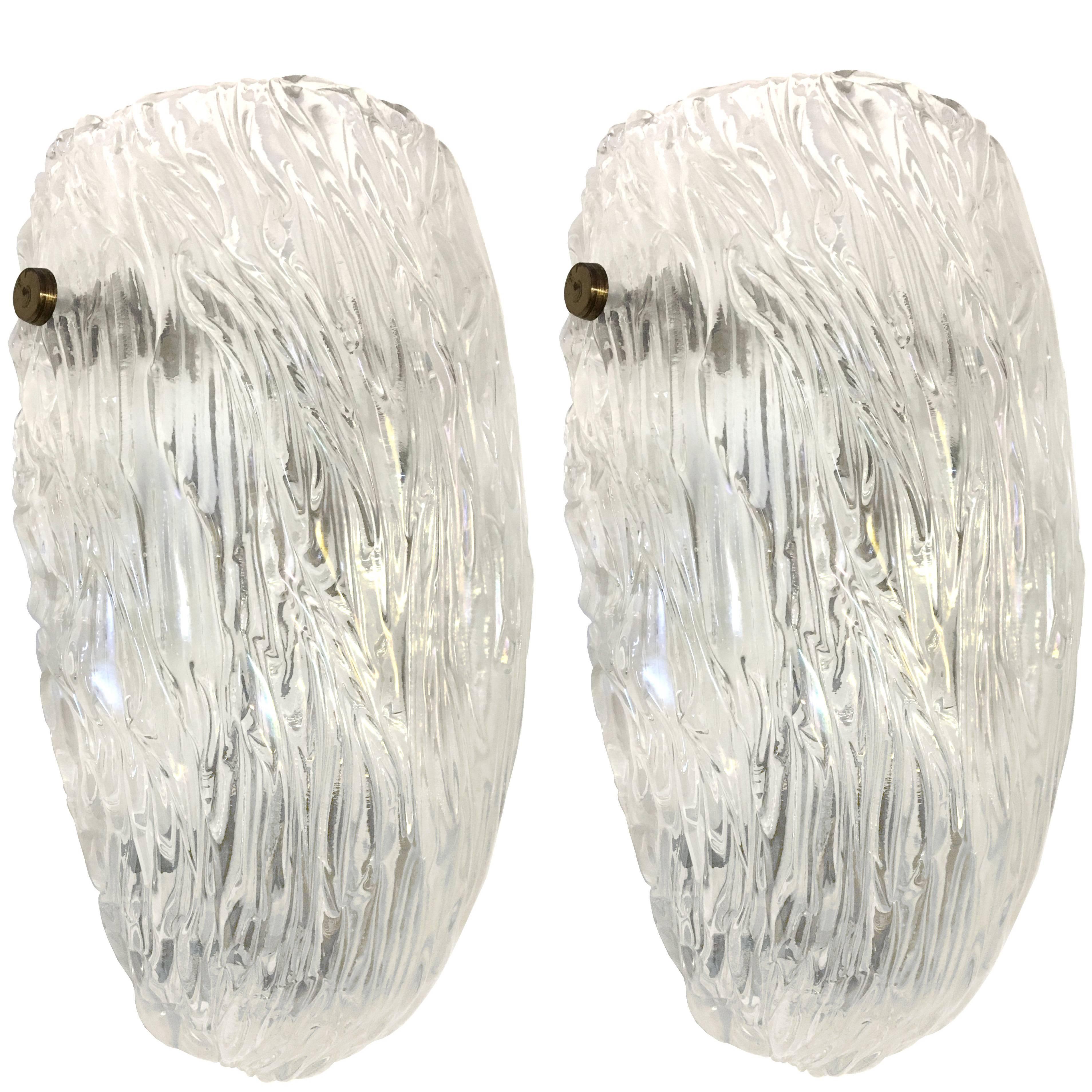 Pair of Textured Glass Sconces by Barovier For Sale