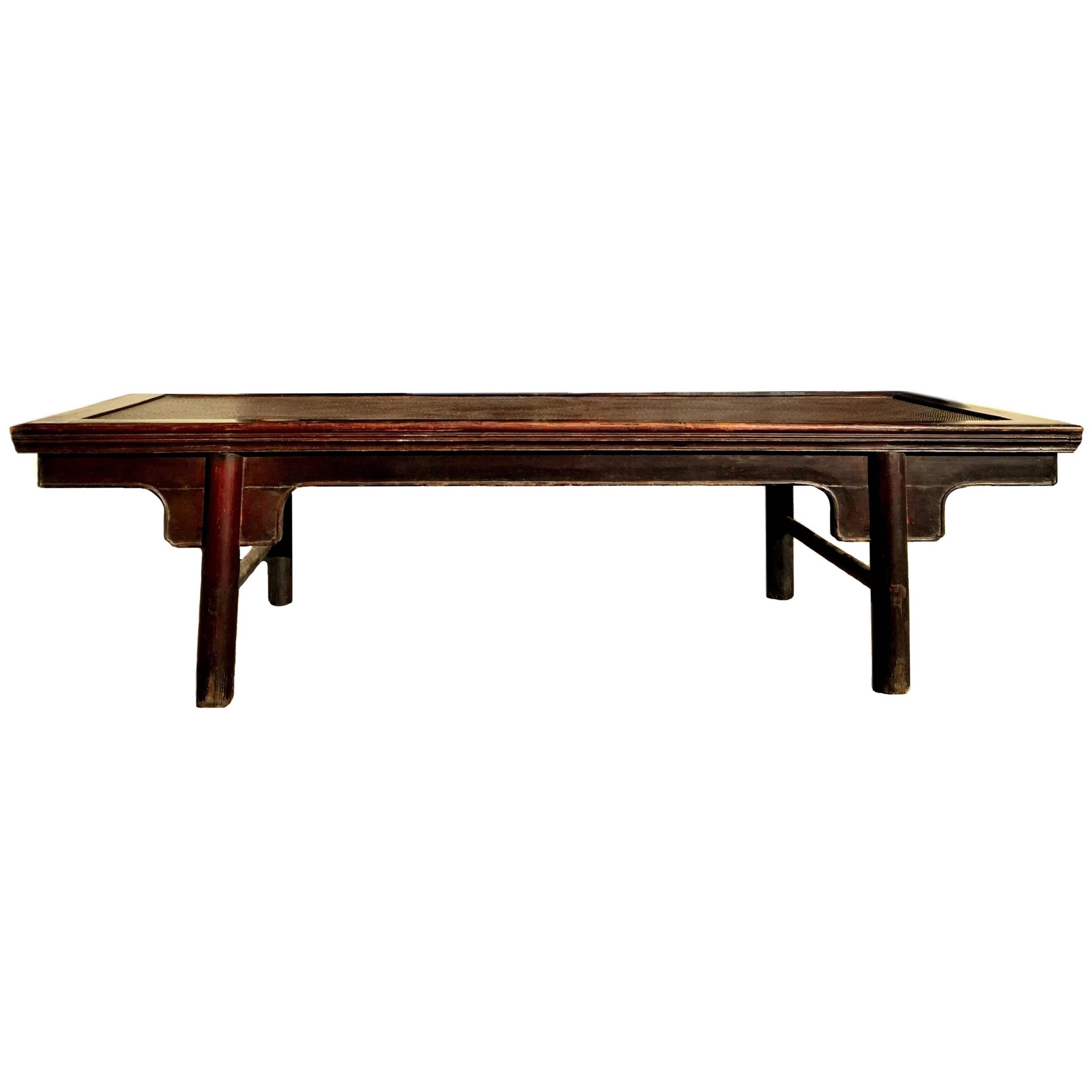 Ming Style Wide Bench, Large Coffee Table with Rattan Top