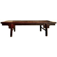 Antique Ming Style Wide Bench, Large Coffee Table with Rattan Top