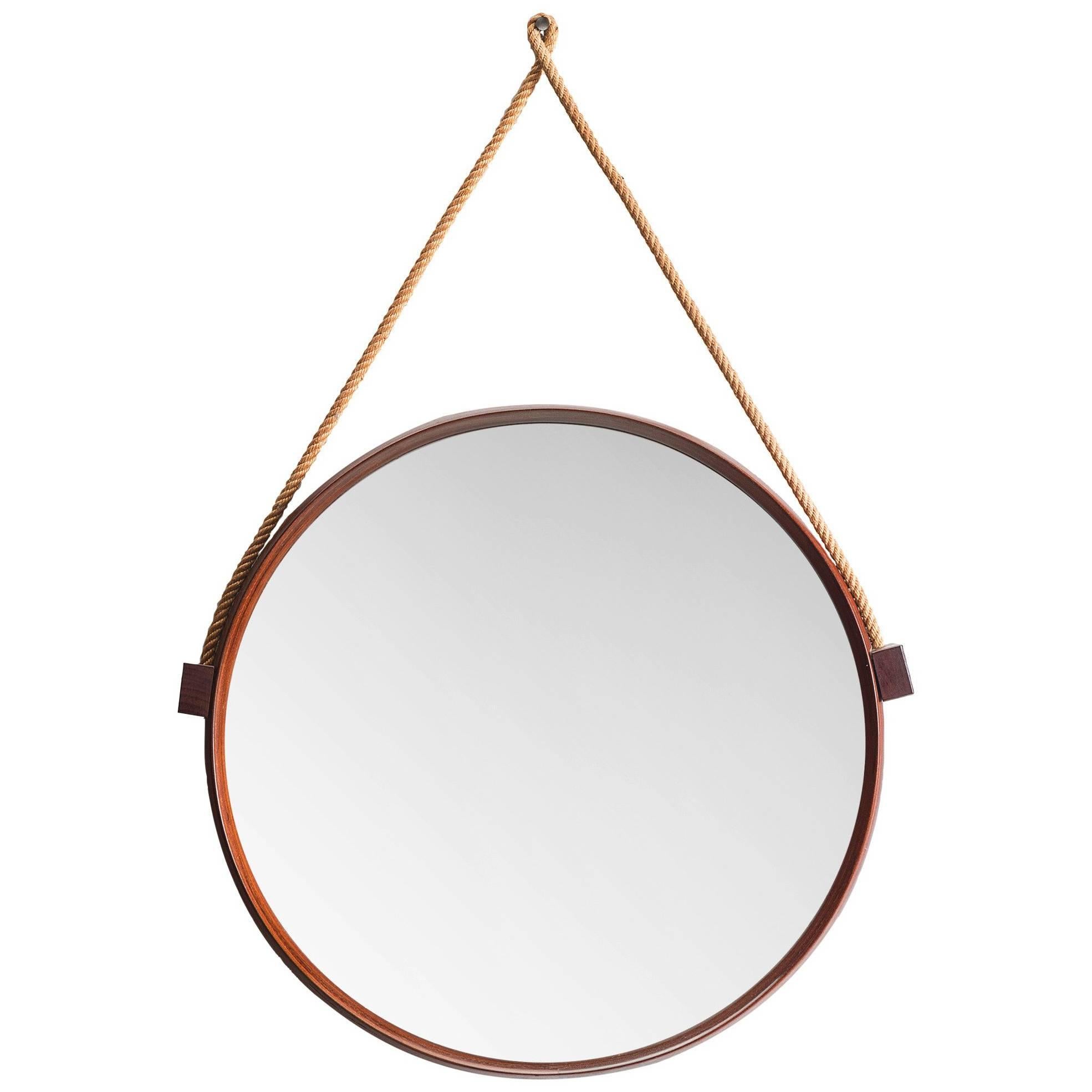 Mid-Century Teak and Rope Mirror, Italy, 1960s